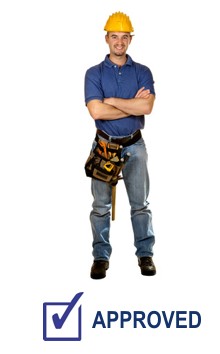 isolated standing young worker on white background
